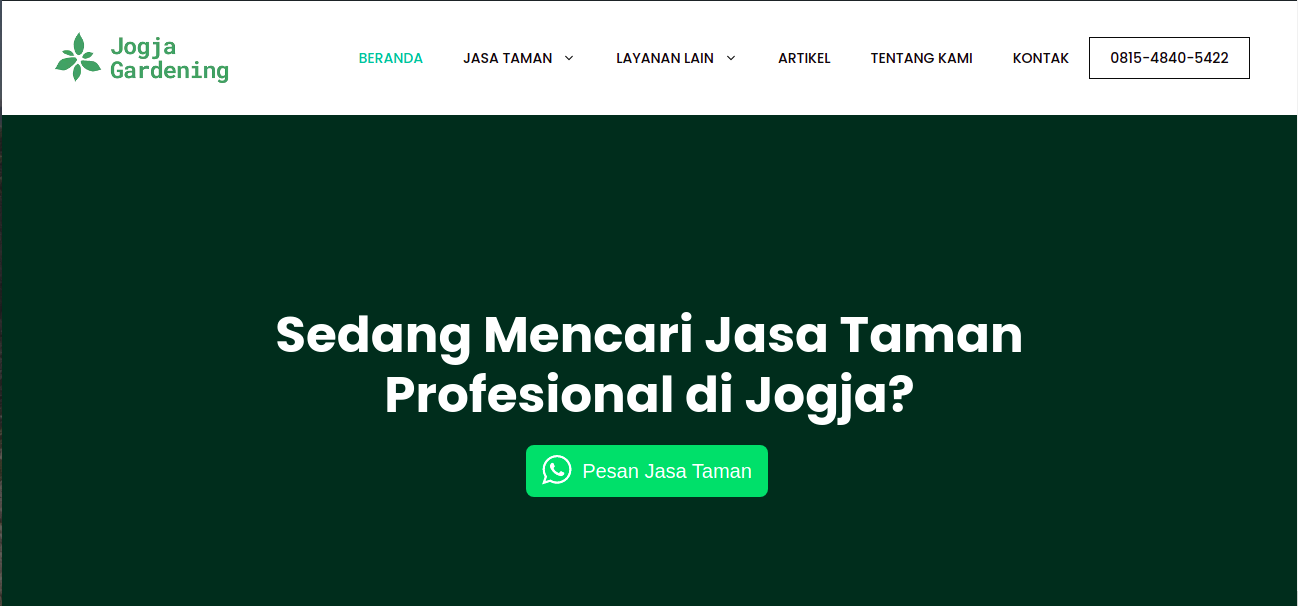 Tampak situs website dari jasa taman Jogja Gardening, foto: screenshots