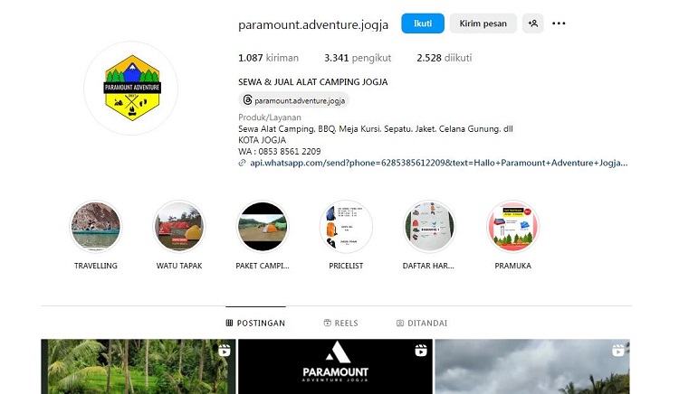 Sewa alat camping Timoho, Sumber: instagram @paramount.adventure.jogja