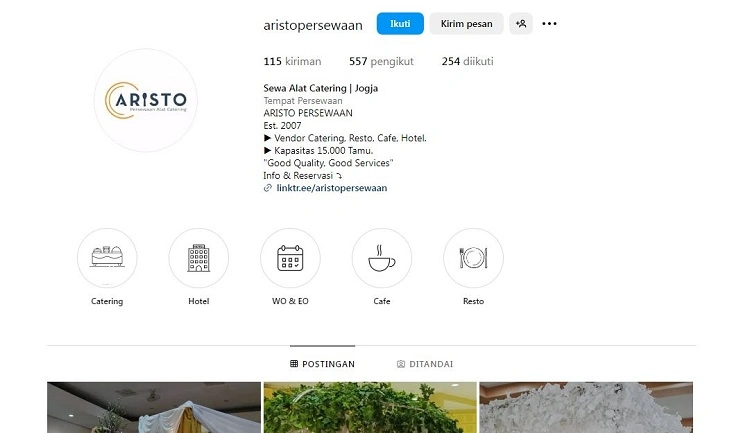 ARISTO persewaan alat catering, Sumber: instagram @aristopersewaan