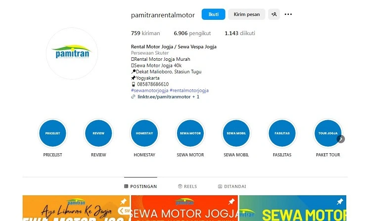 Pamitran Rental Motor, Sumber: instagram @pamitranrentalmotor