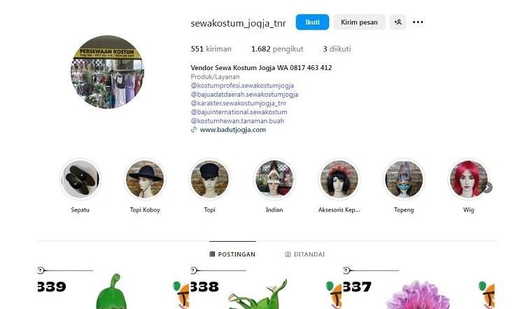 T&R sewa kostum Jogja, Sumber: instagram @sewakostum_jogja_tnr