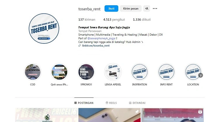 Toserba Rent Equipment, Sumber: instagram @toserba_rent
