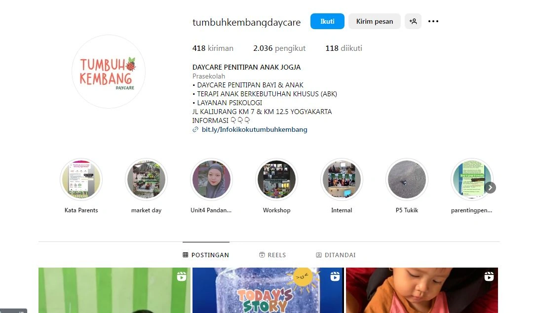Tumbuh kembang Daycare, Sumber: instagram @tumbuhkembangdaycare