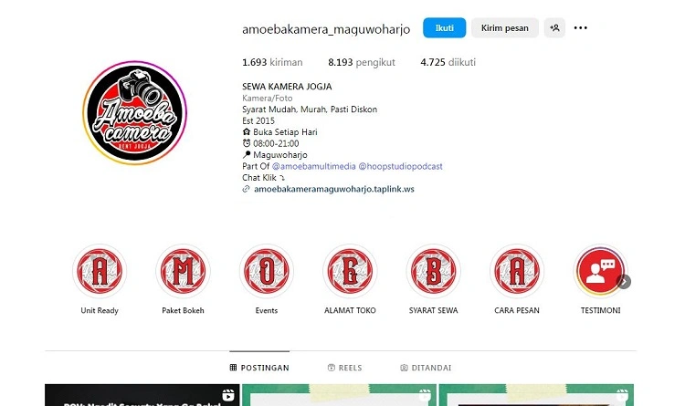 AMOEBA sewa kamera, Sumber: instagram @amoebakamera_maguwoharjo