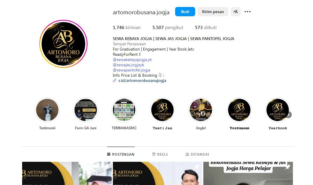 Artomoro Busana Jogja, Sumber: instagram @artomorobusana.jogja