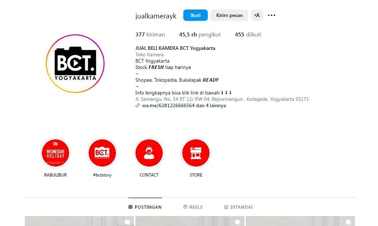 BCT Kamera Jogja, Sumber: instagram @jualkamerayk