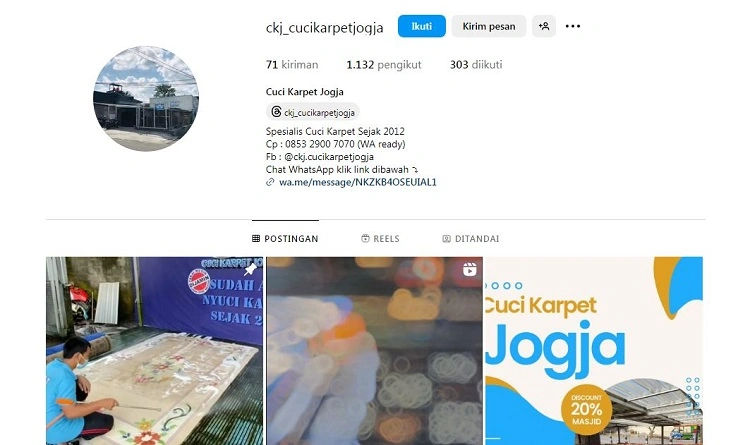 Cuci Karpet Jogja, Sumber: instagram @ckj_cucikarpetjogja