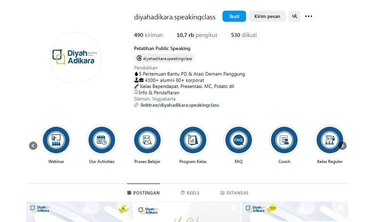 Diyah Adikara speaking class, Sumber: instagram @diyahadikara.speakingclass
