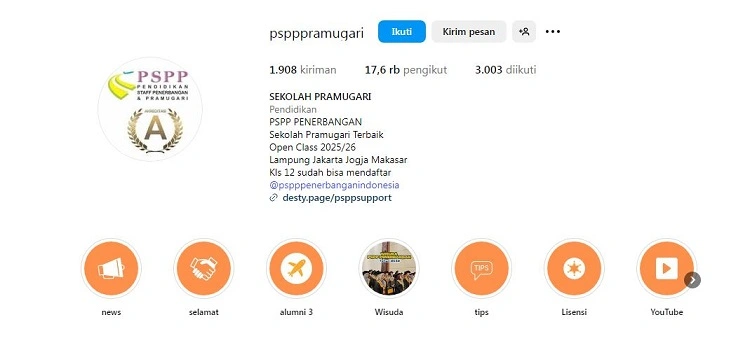 Pelatihan Pramugari PSPP Yogyakarta, Sumber: instagram @pspppramugari
