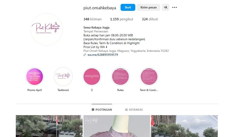 Piut Omah Kebaya Jogja, Sumber: instagram @piut.omahkebaya