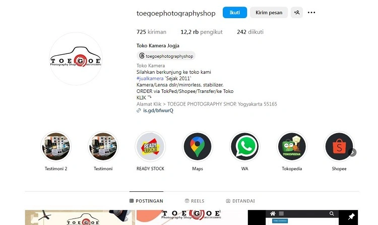 TOEGOE Photography Shop, Sumber: instagram @toegoephotographyshop